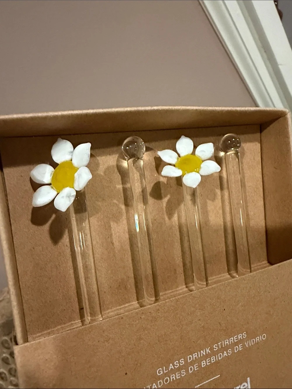 Crate&Barrel Daisy Glass Stirrers, Set of 4